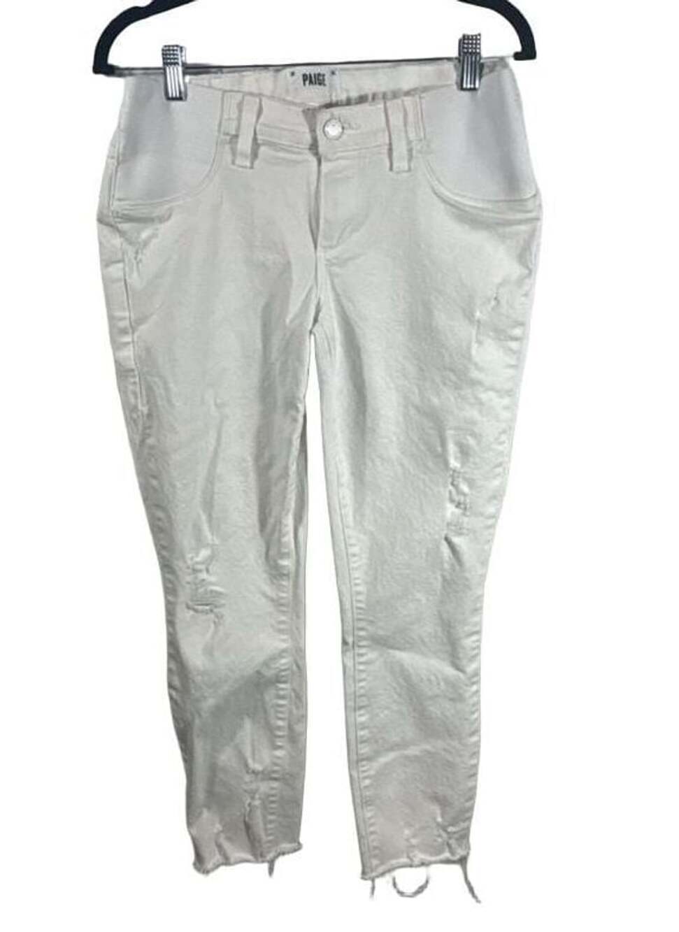 PAIGE Verdugo Crop Distressed White Maternity Jeans Size 27